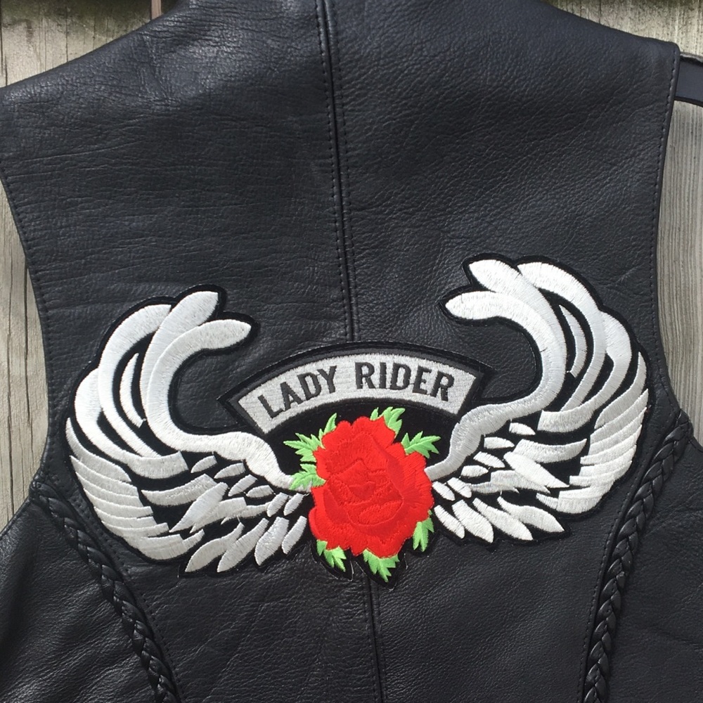 Women’s Black Leather Biker Riders Vest